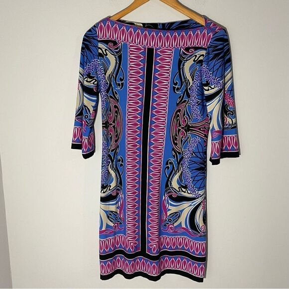 Dana Morgan Women’s 3/4 Sleeve Floral Print Mini Jersey Knit Dress - Picture 1 of 3